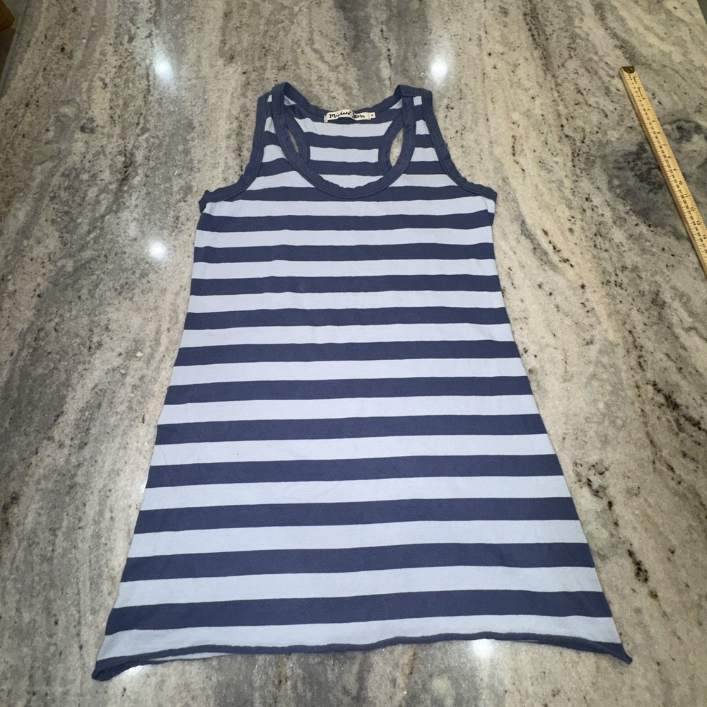 Michael Stars‎ Women's Medium Blue Striped Racer Back Tank Top Long Beach Y2K